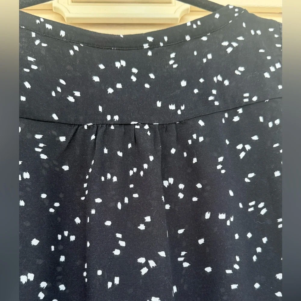Maeve By Anthropologie Black White Abstract Dot Peplum Long Sleeved Blouse Small